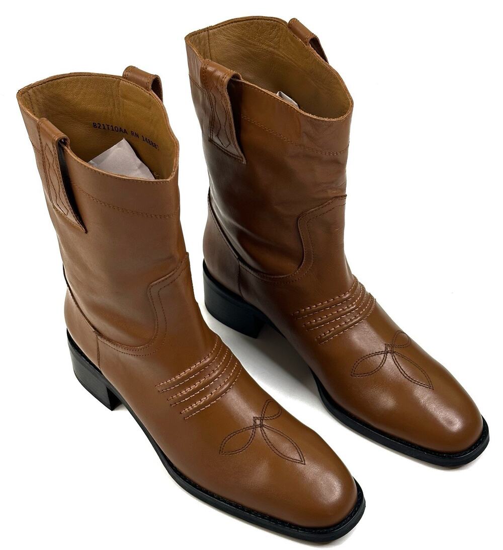 Bibi Lou Briana Western Boots Tan Leather Womens EU 39 US 8-8.5 Pull-On New $295